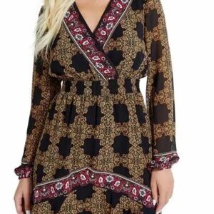 GUESS Olena Medallion Smocked Dress - Black/Gold Mob Wife Aesthetic